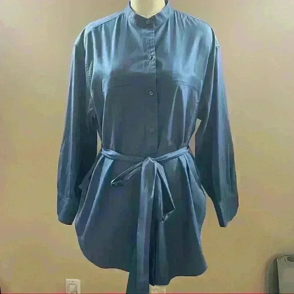Vince Blue Oversized Button up Shirt Dress Sz M 100% Cotton EUC! - Picture 1 of 5